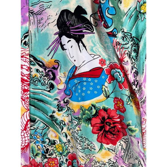 Vintage Natori Kimono Caftan Womens Medium Asian Graphic Floor Length Mumu* - Picture 8 of 10